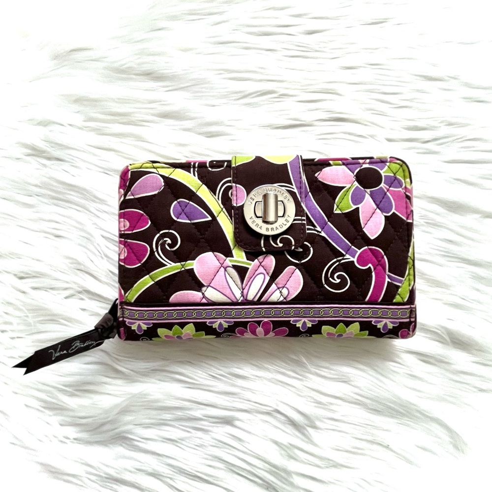 Vera Bradley Turn lock Quilted Wallet Brown Floral